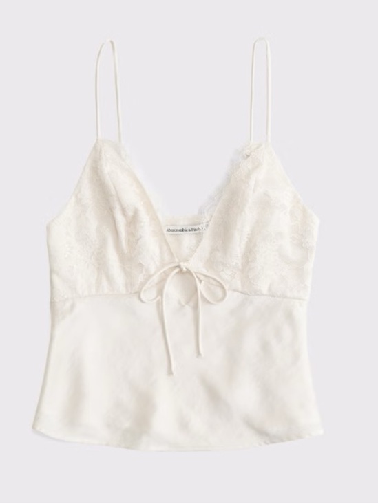 Abercrombie & Fitch Tops - Abercrombie & Fitch Ivory Lace-Trim Satin Cami